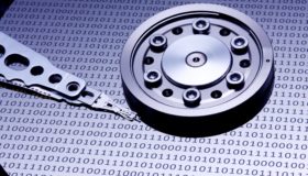 Closeup of hard drive platter