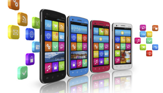 Smartphones showing app icons